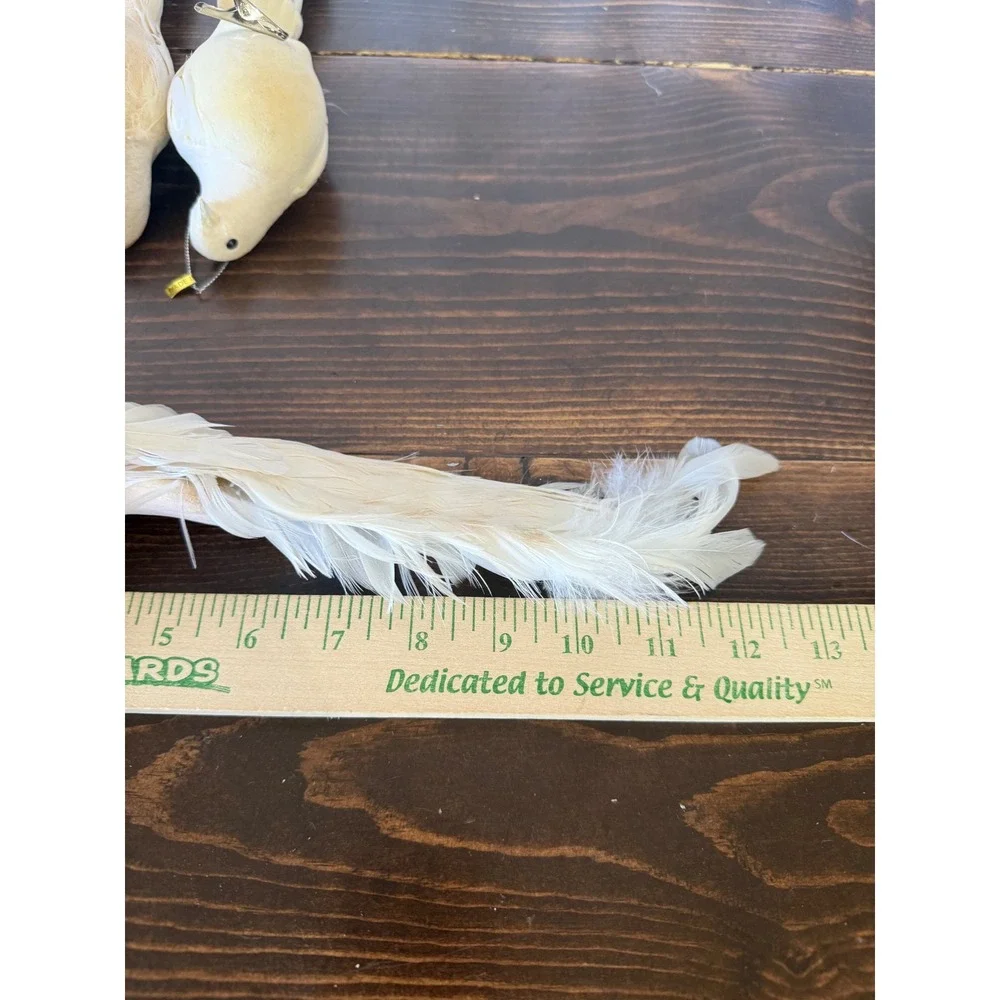 VTG White Dove Christmas Tree Ornaments Set of 3‎ Feather Tail Clip On 12 Inch